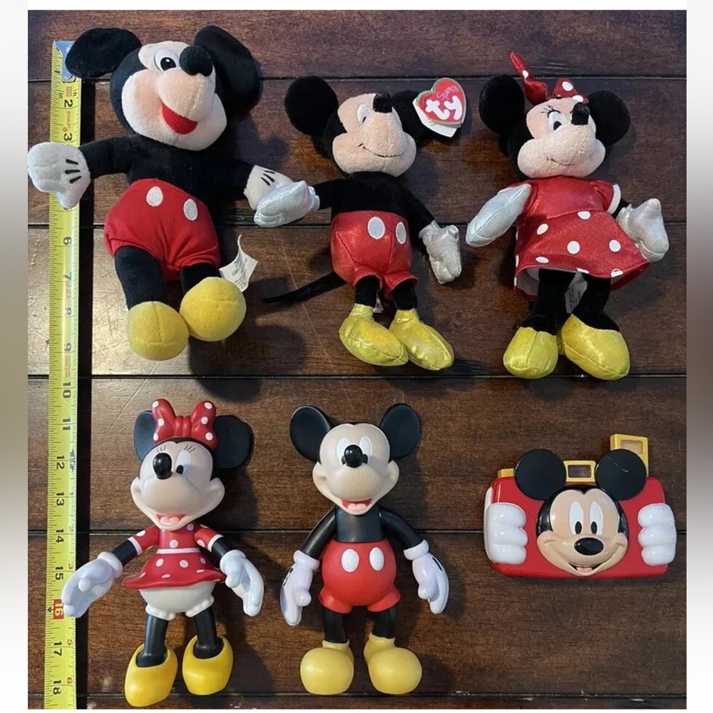 Lot Vintage Disney World Mickey Mouse Toy Camera‎ PVC Figure Plush Beanie TY